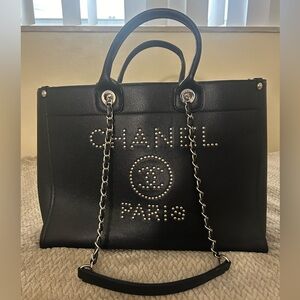 Chanel Caviar Studded Deauville Tote Bag (Black)